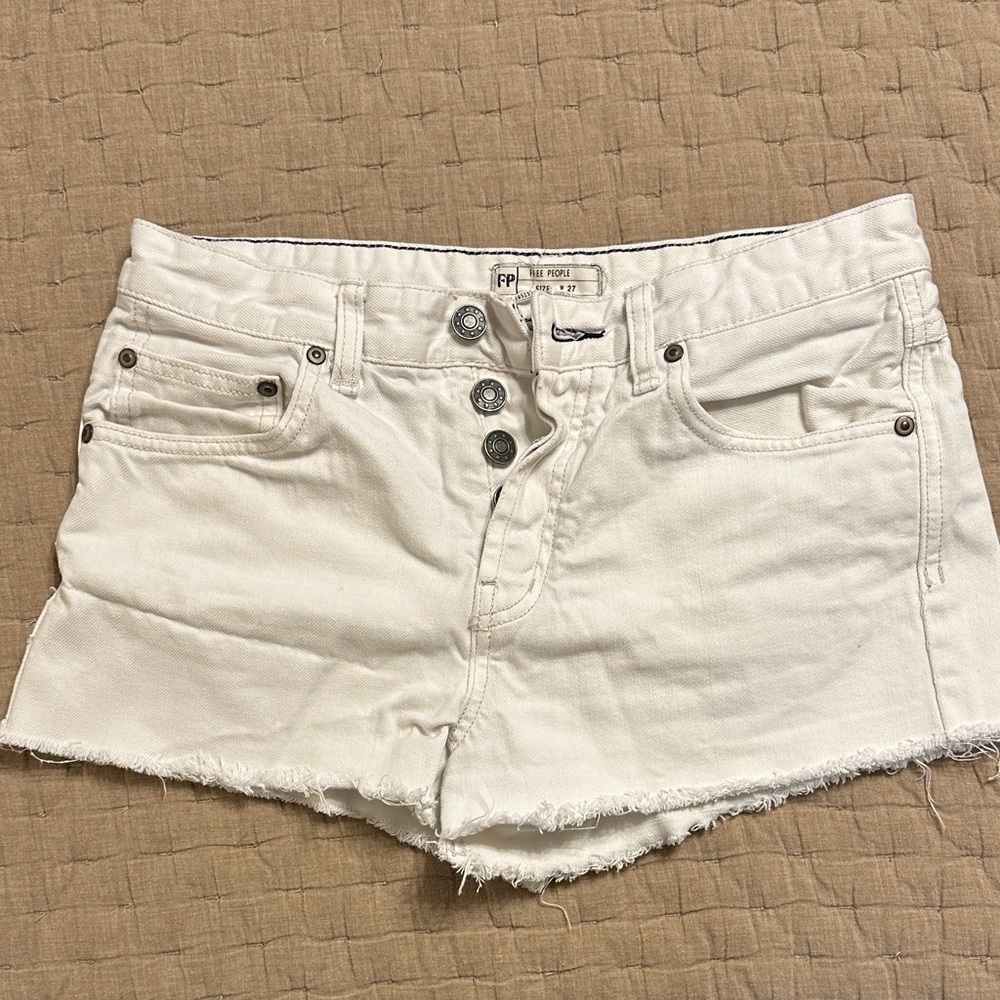 Free People Women's White Denim Mini Shorts